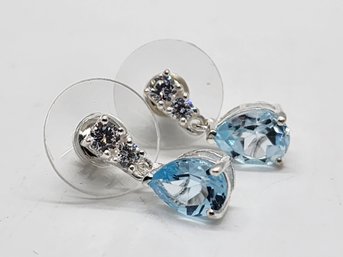 Sky Blue Topaz, Faux Diamond Earrings In Sterling