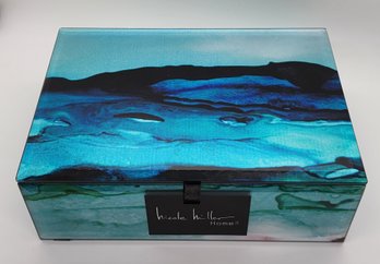 Nicole Miller Home Jewelry Box In Teal Blue Glass