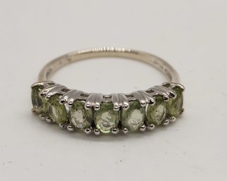 Green Sapphire 7 Stone Ring In Platinum Over Sterling