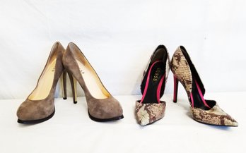 Women's GUESS Snakeskin & Pink 'maribel' And Taupe Suede Platform High Heel Shoes Sizes 6 - 7