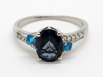 London Blue Topaz, Multi-Gemstone Ring In Platinum Over Sterling