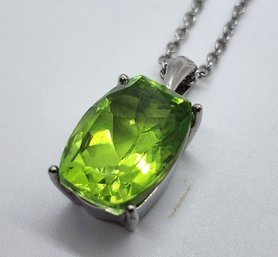 Chartreuse Quartz Pendant Necklace In Stainless