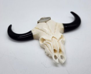 Carved Bone Bull Pendant In Sterling