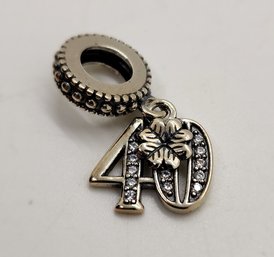 Lucky 40th Birthday Faux Diamond Charm In Sterling