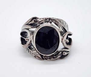 Bali, Blue Sapphire Floral Ring In Sterling