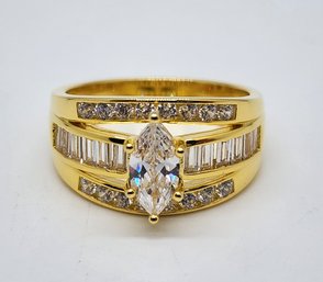 Simulated Diamond 3 Row Band Ring In 14k Yellow Gold Over Sterling