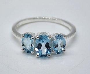 Sky Blue Topaz 3 Stone Ring In Sterling