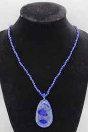 Lapis Lazuli Pendant With Beaded Necklace In Sterling