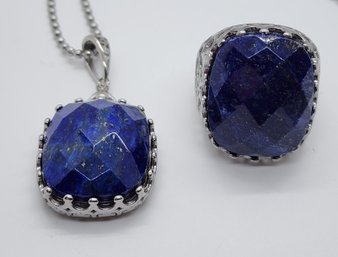 Lapis Lazuli Ring & Pendant Necklace In Stainless