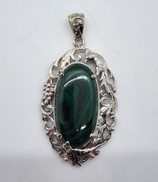 African Malachite Pendant In Platinum Over With Magnet
