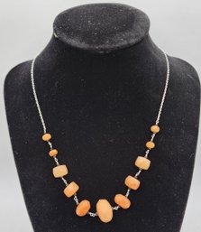 Peach Agate, Black Spinel Necklace In Sterling