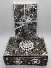Silver Beaded Box With Paper Diary & Matching Pen