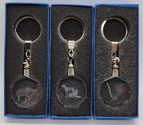 3 LED Crystal Keychains - Dog, Eagle & Elephant