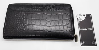 Union Code, Black Genuine Leather Croco Embossed RFID Wallet