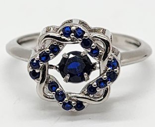 Dancing Blue Faux Diamond Ring In Rhodium Over Sterling