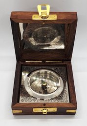 Handcrafted Wooden Box With Silvertone Compass