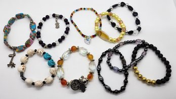 10 Handmade Stretch Bracelets In Assorted Beads & Charms