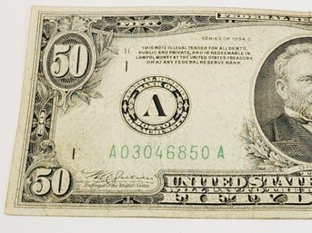 1934 $50 Dollar Bill Interesting  (89 Years Old)