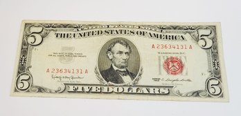 1963 Series $5 Dollar Red Seal  Bill / Note