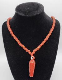 Red Ceramic Beaded Whistle Pendant Necklace In Silvertone
