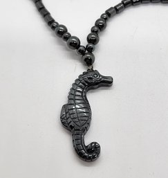 Hematite Beaded Seahorse Necklace With Magnetic Clasp
