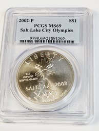 2002-P PCGS MS69 US  Commemorative Dollar Salt Lake City Olympics Graded And Slabbed