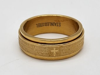 Men's Spanish 'lords Prayer' Spinner Ring In Plated Yellow Gold Stainless Steel
