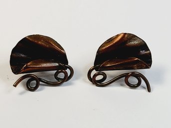 Vintage Screw Back Styled Brass / Copper Earrings