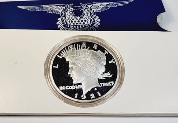 Large  2 Ounce .999 Silver 1921 Peace Dollar  With COA And Display Box