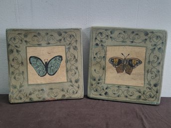 Pair Of Echo Point Collection Terracotta Butterfly Wall Plaques