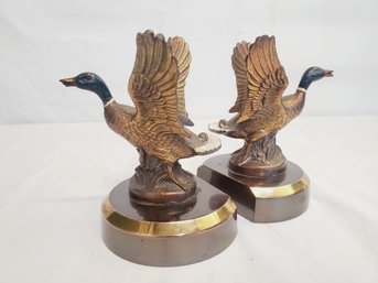 Vintage Pair PM Philidelphia Mfg Co Hand Cast Metalware Mallard Duck Book Ends