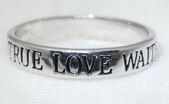 Vintage Sterling Silver Size 11 'TRUE LOVE WAITS' Ring ~ 3.64 Grams