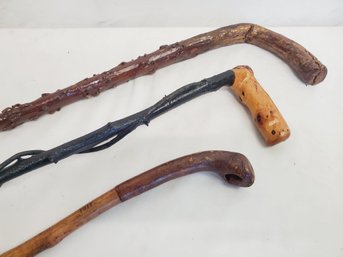 Trio Of Vintage Wood Walking Sticks, Canes