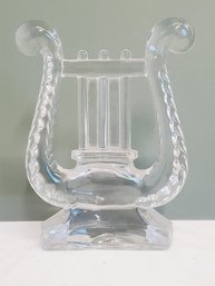 Single Vintage Glass Lyre Harp Design Flint Clear Glass Bookend