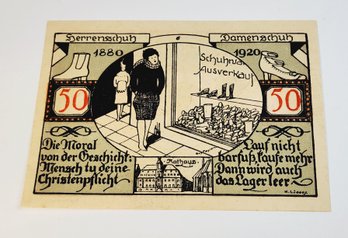 Antique.... 1920s Notgeld  50 PF Bank Note German German For 'emergency Money' UNC Condition