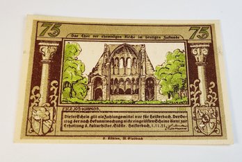 Antique.... 1920s Notgeld  75 PF Bank Note German German For 'emergency Money' UNC Condition