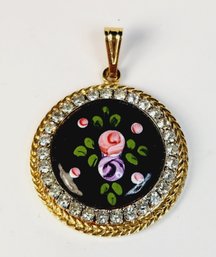 Vintage Large Gold Tone Enamel Pendant