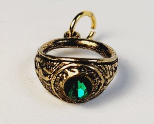 Small Gold Tone Green Stone Ring Charm/ Pendant