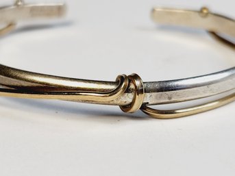 Vintage 12k Gold Filled 2 Tone Sterling Silver Bangle Bracelet