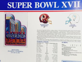 Super Bowl XVII 1983  Willabee & Ward Jersey Patch And Score Card - WASH Vs MIAMI