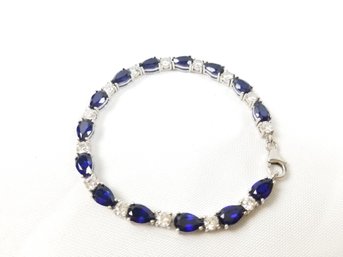 Sterling Silver Bracelet Blue Sapphire Cubic Zirconia 7 1/2