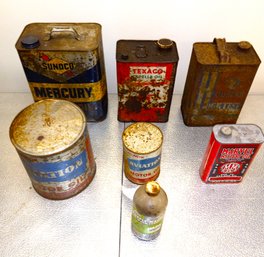 Lot Of Old Metal Oil Containers