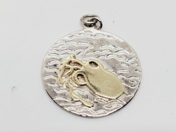 Vintage 925 Sterling Silver Gold Vermeil Squid Medallion Style Pendant (Bag B)