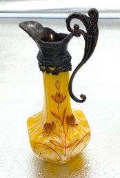 Old Victorian Yellow Swirled Hand Blown Glass Pitcher