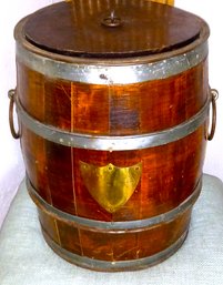 Old LARGE Wooden Barrel Ice Bucket Cooler With Galvanized Interior - Great For Beer Bar