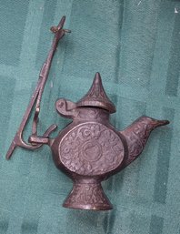 Old Cast Iron Oil Lamp