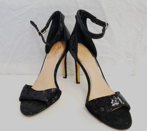 Women's Black Sequin Badgley Mischka 'Jewel' Open Toe High Heel Sandals Size 7M