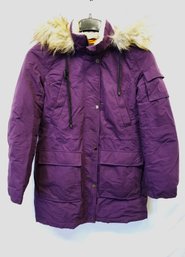 Women's DKNY Faux Fur Trim Hooded Winter Anorak Jacket Size Small