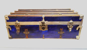 RARE Charming 1940s Antique Blue Steamer Trunk