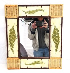 Vintage Rectangular Rattan & Metal  Wall Mirror